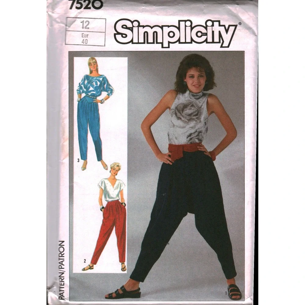 Simplicity 7520 Vintage 80s Misses Pleated Tapered Pants Sewing Pattern Size 12